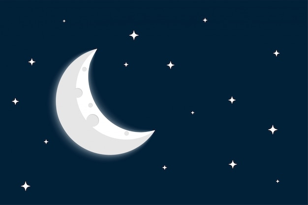 Vector gratuito luna creciente y estrellas sobre fondo de cielo despejado