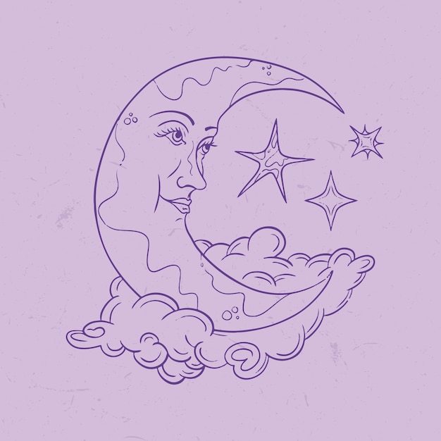 Luna y estrellas dibujo ilustración