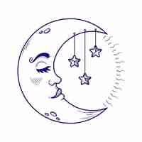 Vector gratuito luna y estrellas dibujo ilustración