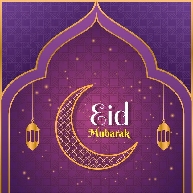 Luna y linternas colgantes eid mubarak