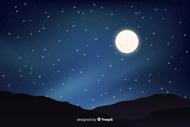 Luna llena con cielo degradado de noche estrellada