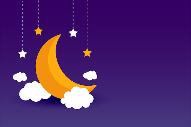 Luna nubes y estrellas diseño de fondo púrpura
