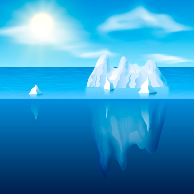 Vector gratuito luz del día con iceberg y sol
