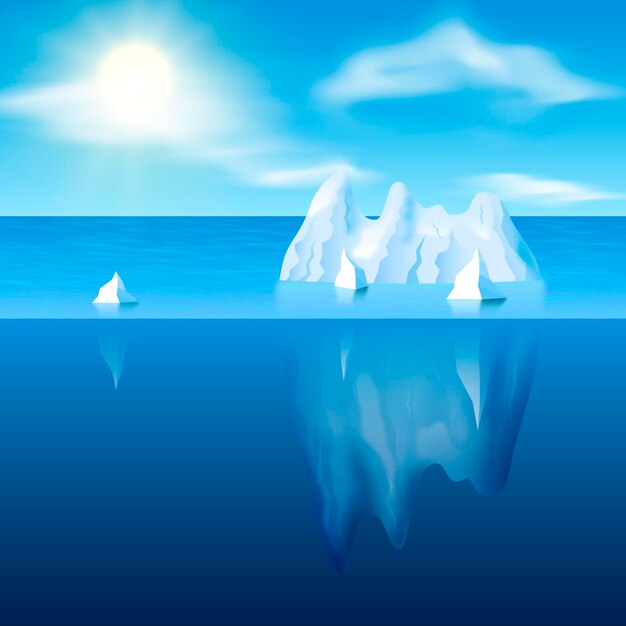 Luz del día con iceberg y sol