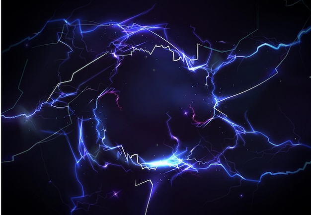 Luz de trueno azul y círculo de energía eléctrica