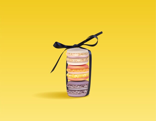 Macarrones de colores en un arco Vector realista. Ilustraciones detalladas en 3d