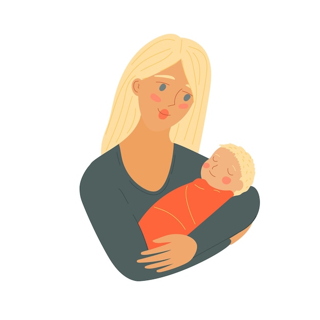 Madre Con Bebe Recien Nacido Dia De La Madre Dibujos Animados Mama Con Bebe Mujer Con Nino Padre Sostiene Vector Premium