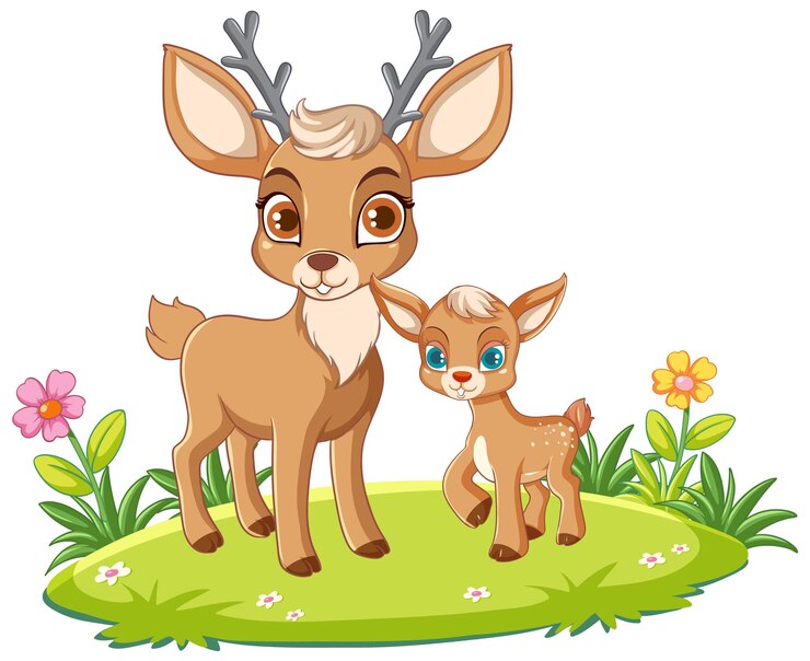 Vector gratuito madre ciervo y bebé al estilo de dibujos animados