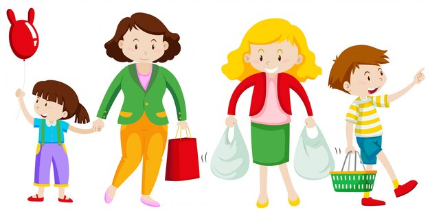 Madre e hijo ir de compras ilustración