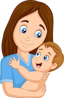Nino Feliz De Dibujos Animados Abrazando A Su Madre Vector Premium Nino Feliz De Dibujos Animados Abrazando A Su Madre Vector Premium