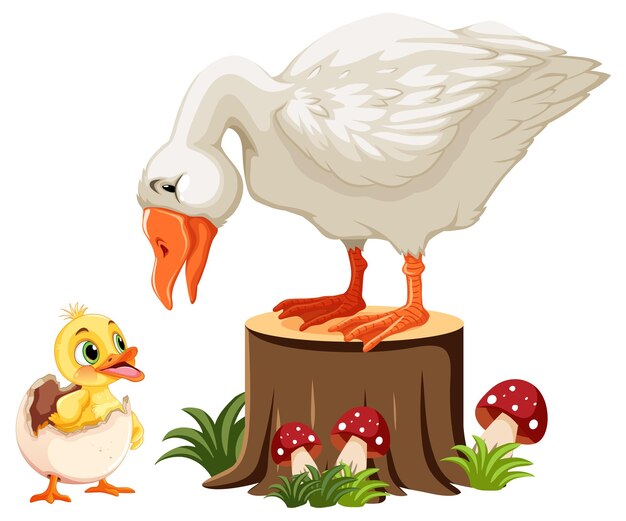 La madre ganso y el pato recién nacido