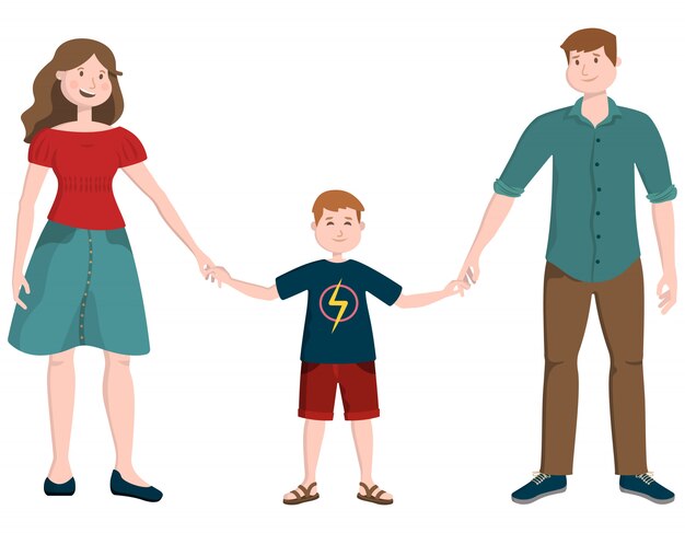 Familia Feliz En Estilo De Dibujos Animados Madre Padre Hijo E Hija Tomados De La Mano Vector Premium Familia Feliz En Estilo De Dibujos Animados Madre Padre Hijo E Hija Tomados De La Mano Vector Premium