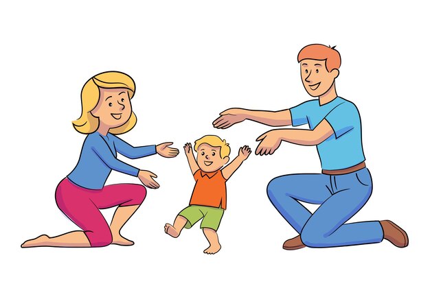Madre Y Padre Ensenando Al Bebe A Caminar Mama Papa Jugando Con Un Nino Pequeno Vector Premium Madre Y Padre Ensenando Al Bebe A Caminar Mama Papa Jugando Con Un Nino Pequeno Vector Premium
