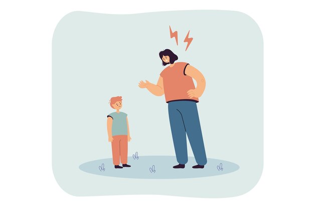 Madre reprochando ilustración plana niño molesto
