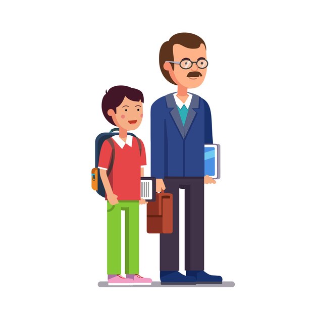 Maestro de escuela permanente con su hijo o estudiante