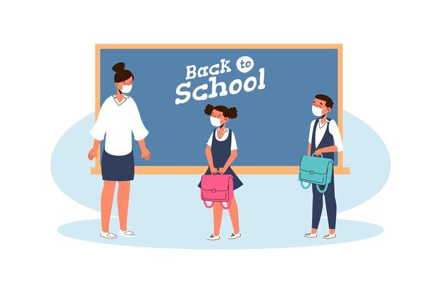 Maestros y estudiantes con mascarilla en clase