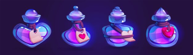 Magia brillante poción de amor en una botella de vidrio