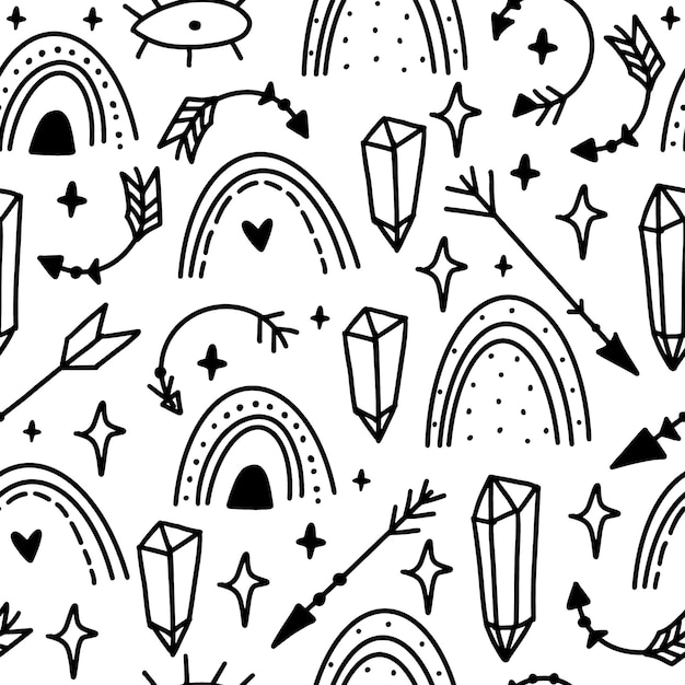 Vector gratuito magia doodle de patrones sin fisuras