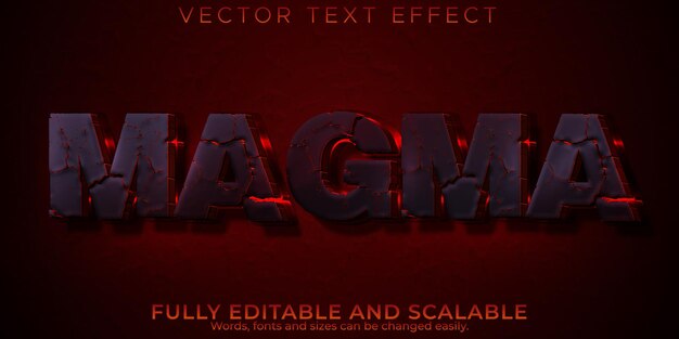 Magma de efecto de texto editable, lava 3d y estilo de fuente volcán