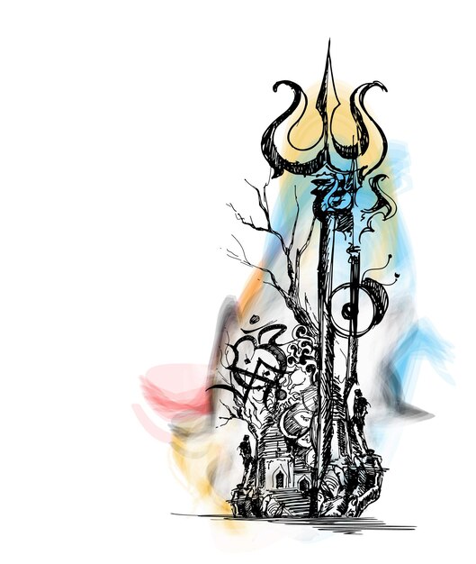 Maha Shivratri - Happy Nag Panchami Lord shiva - Afiche, Ilustración de vector de boceto dibujado a mano.