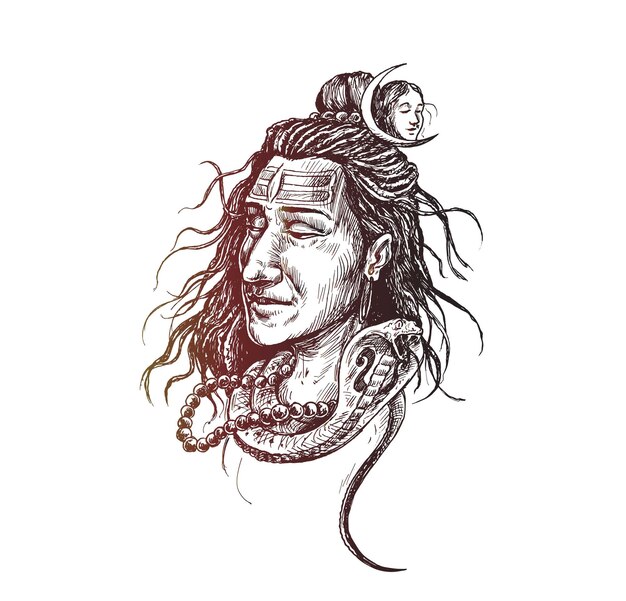 Vector gratuito maha shivratri - happy nag panchami lord shiva - afiche, ilustración de vector de boceto dibujado a mano.