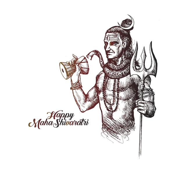 Maha shivratri - happy nag panchami lord shiva - afiche, ilustración de vector de boceto dibujado a mano.