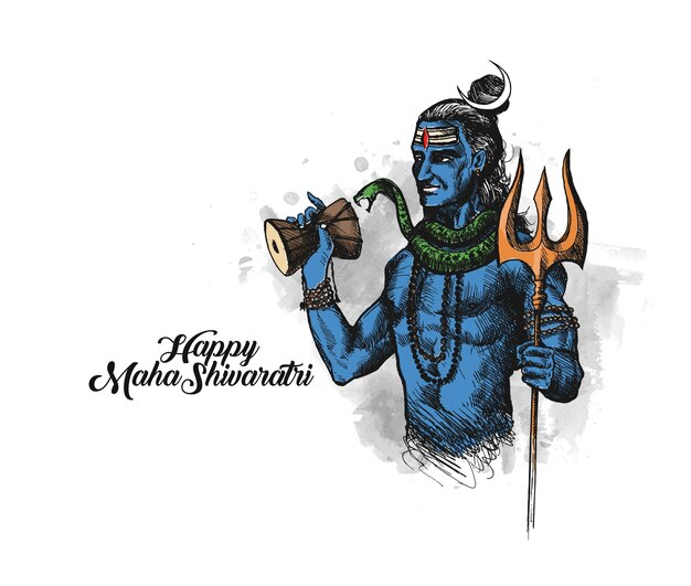 Maha Shivratri - Happy Nag Panchami Lord shiva - Cartel, Ilustración de Vector de boceto dibujado a mano.