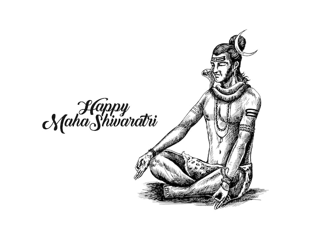 Vector gratuito maha shivratri happy nag panchami lord shiva póster ilustración de vector de boceto dibujado a mano