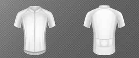 Vector gratuito maillot de ciclismo, maqueta de vector de camiseta de bicicleta blanca, ropa deportiva vista frontal y trasera. ropa deportiva, camiseta con plantilla de mangas cortas aislada sobre fondo transparente, ilustración 3d realista