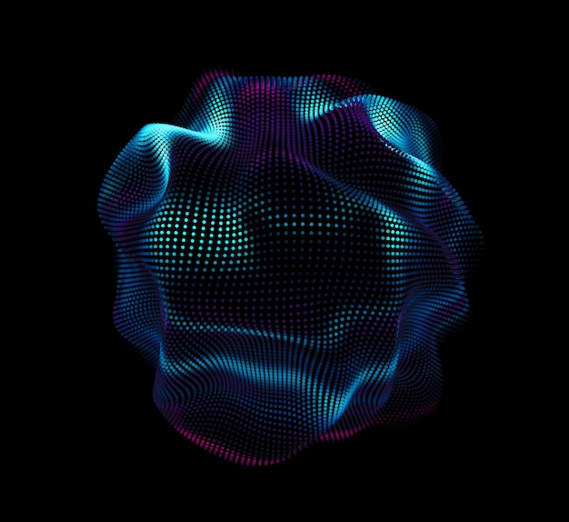 Malla de colores de vector abstracto sobre fondo oscuro Tarjeta de estilo futurista Esfera de punto corrupto