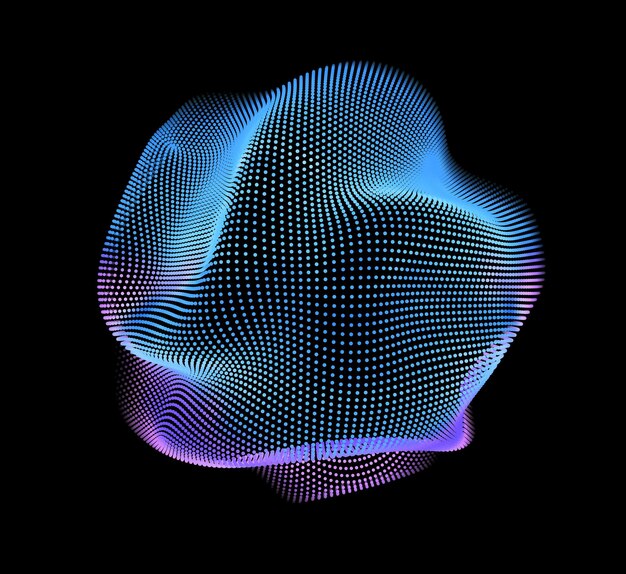 Malla de colores de vector abstracto sobre fondo oscuro. Tarjeta de estilo futurista. Fondo elegante para presentaciones de negocios. Esfera de puntos corruptos. estética del caos