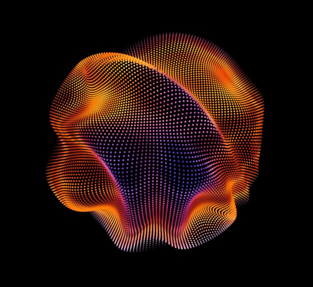 Malla de colores de vector abstracto sobre fondo oscuro. Tarjeta de estilo futurista. Fondo elegante para presentaciones de negocios. Esfera de puntos corruptos. estética del caos