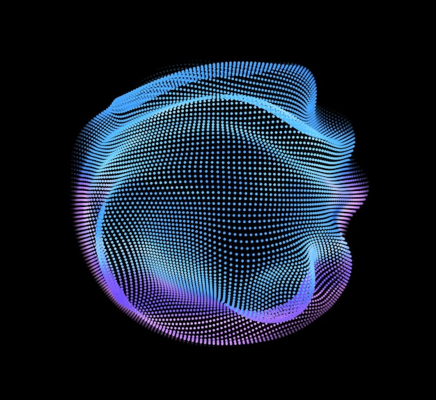 Malla de colores de vector abstracto sobre fondo oscuro. Tarjeta de estilo futurista. Fondo elegante para presentaciones de negocios. Esfera de puntos corruptos. estética del caos
