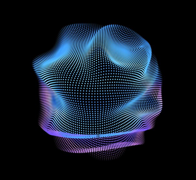 Malla de colores de vector abstracto sobre fondo oscuro. Tarjeta de estilo futurista. Fondo elegante para presentaciones de negocios. Esfera de puntos corruptos. estética del caos