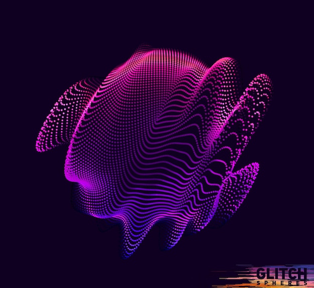 Malla colorida abstracta sobre fondo oscuro. Tarjeta de estilo futurista. Fondo elegante para presentaciones de negocios. Esfera puntual dañada. Estética del caos