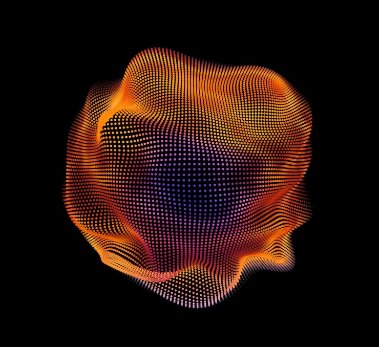 Vector gratuito malla colorida del vector abstracto en fondo oscuro. tarjeta de estilo futurista. fondo elegante para presentaciones de negocios. esfera puntual dañada. estética del caos
