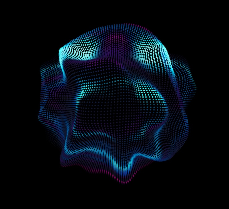 Vector gratuito malla colorida del vector abstracto en fondo oscuro. tarjeta de estilo futurista. fondo elegante para presentaciones de negocios. esfera puntual dañada. estética del caos