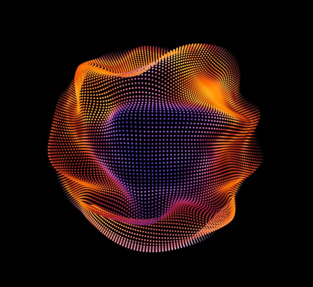Malla colorida del vector abstracto en fondo oscuro. Tarjeta de estilo futurista. Fondo elegante para presentaciones de negocios. Esfera puntual dañada. Estética del caos