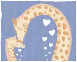 Vector gratuito mamá jirafa con tarjeta de personajes de bebé