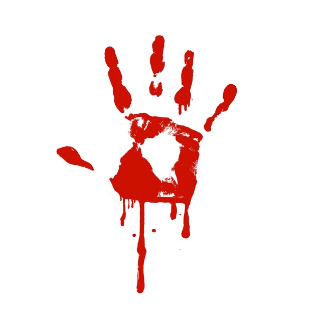 Mancha de mano humana de sangre de miedo sobre fondo blanco ilustración vectorial realista