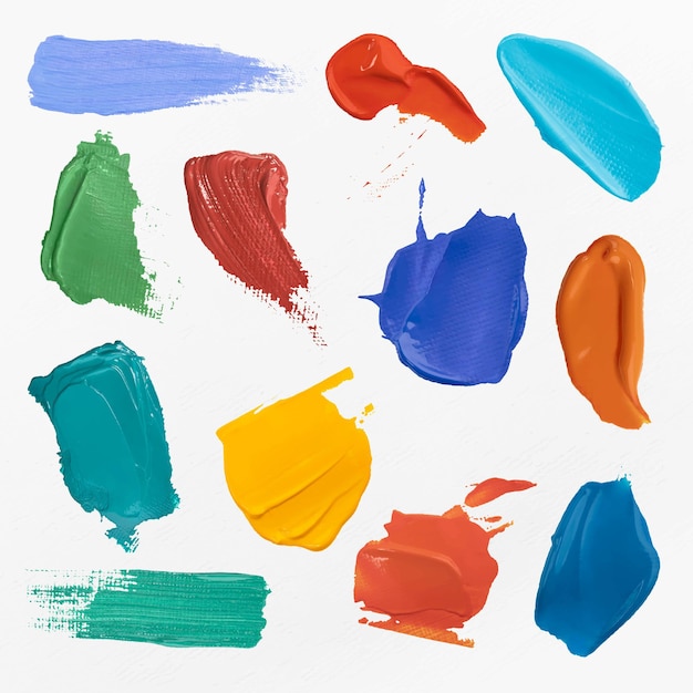Vector gratuito mancha de pintura colorida con textura de trazo de pincel vectorial colección de gráficos de arte creativo