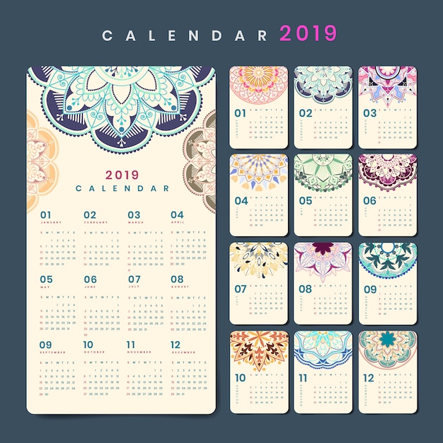 Vector gratuito mandala calendario maqueta