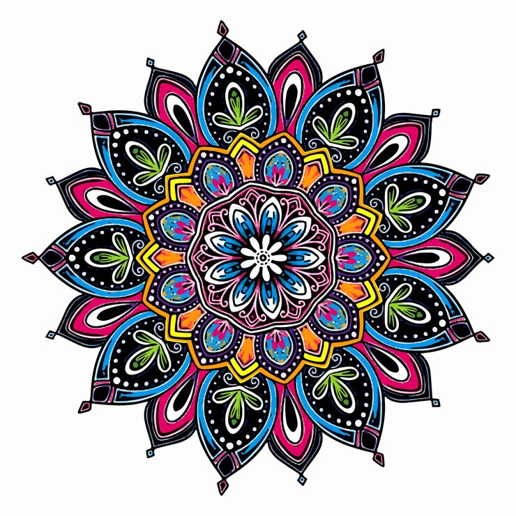 Vector gratuito mandala decorativa abstractamente colorida sobre un fondo blanco