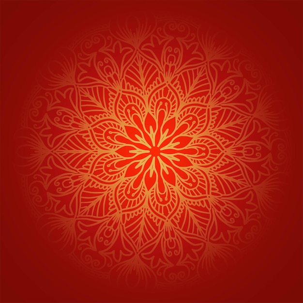 Vector gratuito mandala dorada decorativa con fondo de color rojo