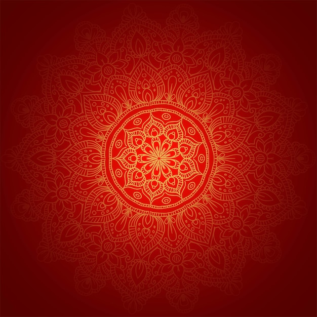 Vector gratuito mandala dorada decorativa sobre fondo rojo.