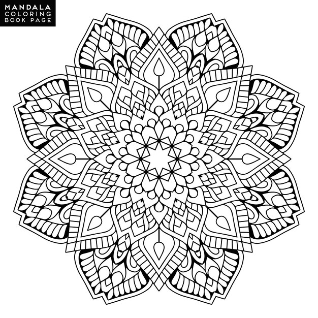 Mandala del esquema para el libro que colorea. Ornamento redondo decorativo. Patrón de terapia anti-estrés. Elemento de diseño de tejido. Logotipo de la yoga, fondo para el cartel de la meditación. Forma inusual de la flor. Vector oriental.