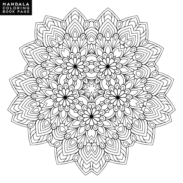 Mandala del esquema para el libro que colorea. Ornamento redondo decorativo. Patrón de terapia anti-estrés. Elemento de diseño de tejido. Logotipo de la yoga, fondo para el cartel de la meditación. Forma inusual de la flor. Vector oriental.