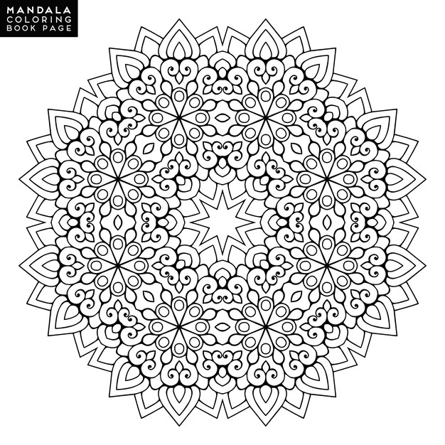 Mandala del esquema para el libro que colorea. Ornamento redondo decorativo. Patrón de terapia anti-estrés. Elemento de diseño de tejido. Logotipo de la yoga, fondo para el cartel de la meditación. Forma inusual de la flor. Vector oriental.