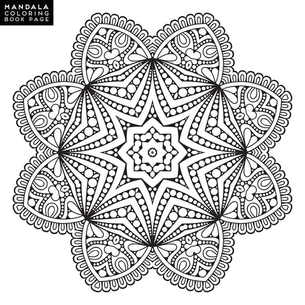 Mandala del esquema para el libro que colorea. Ornamento redondo decorativo. Patrón de terapia anti-estrés. Elemento de diseño de tejido. Logotipo de la yoga, fondo para el cartel de la meditación. Forma inusual de la flor. Vector oriental.