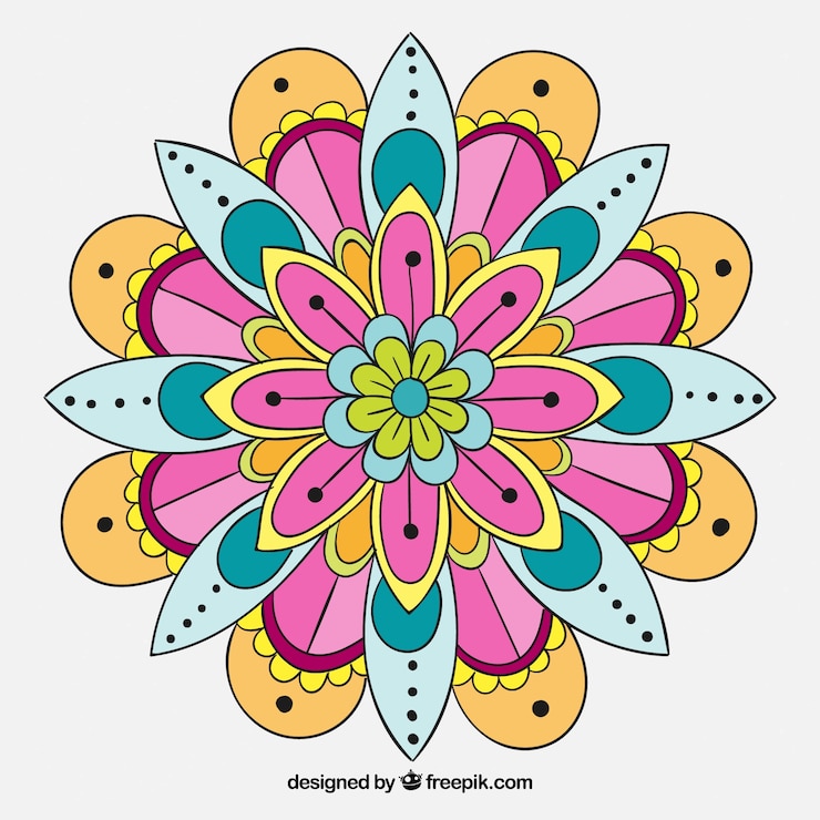Vector gratuito mandala floral de colores dibujado a mano